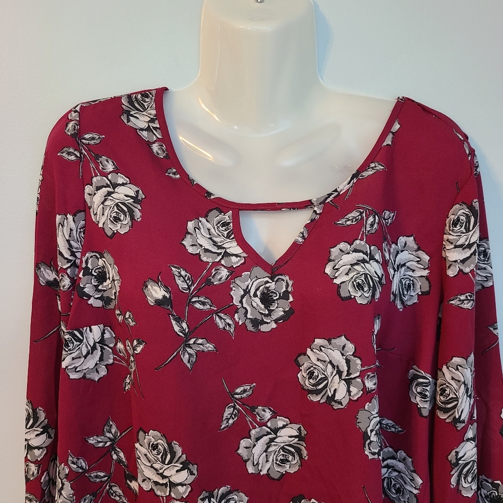 Torrid Georgette Floral Blouse Keyhole Magenta Long Sleeve Women's Size 0 (L 12) - Picture 4 of 15